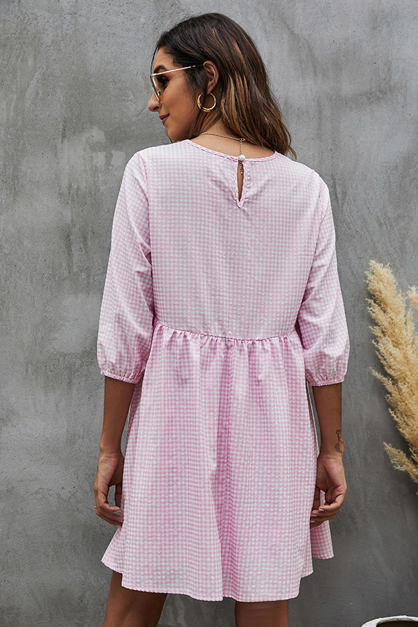 Plaid Print Round Neck Casual Dress