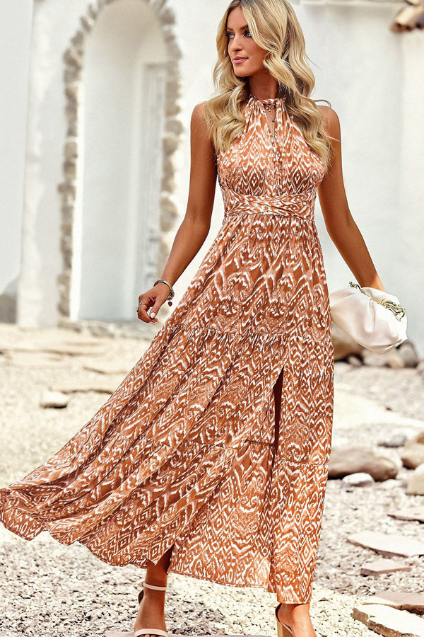 Fashion Print Halter Neck Casual Dress
