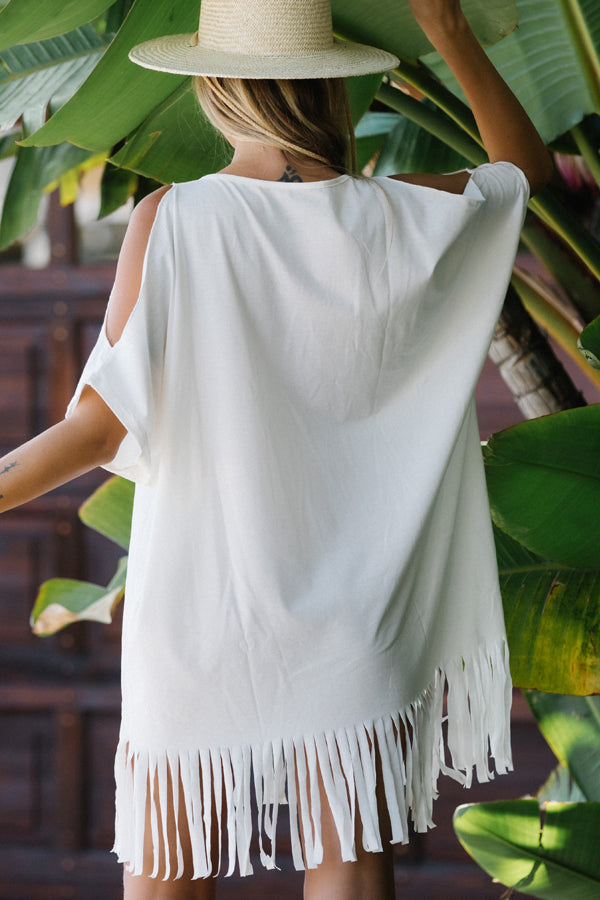 V NECK Tassel Hem Swimwear Cover Up