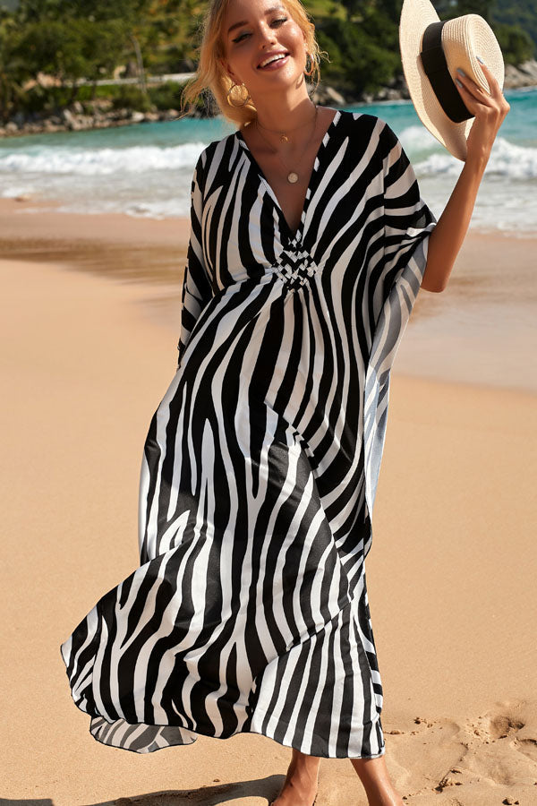 Zebra Pattern V Neck Swimwear Cover Up