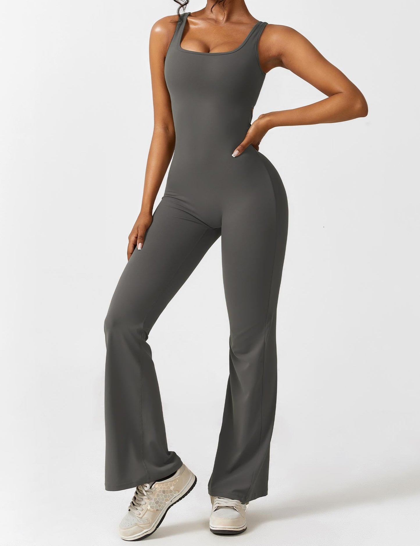 V-Back Flared Jumpsuit